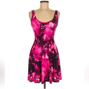 See You Monday Pink & Black Galaxy Skater Dress- Size S Cocktail Fit & Flare